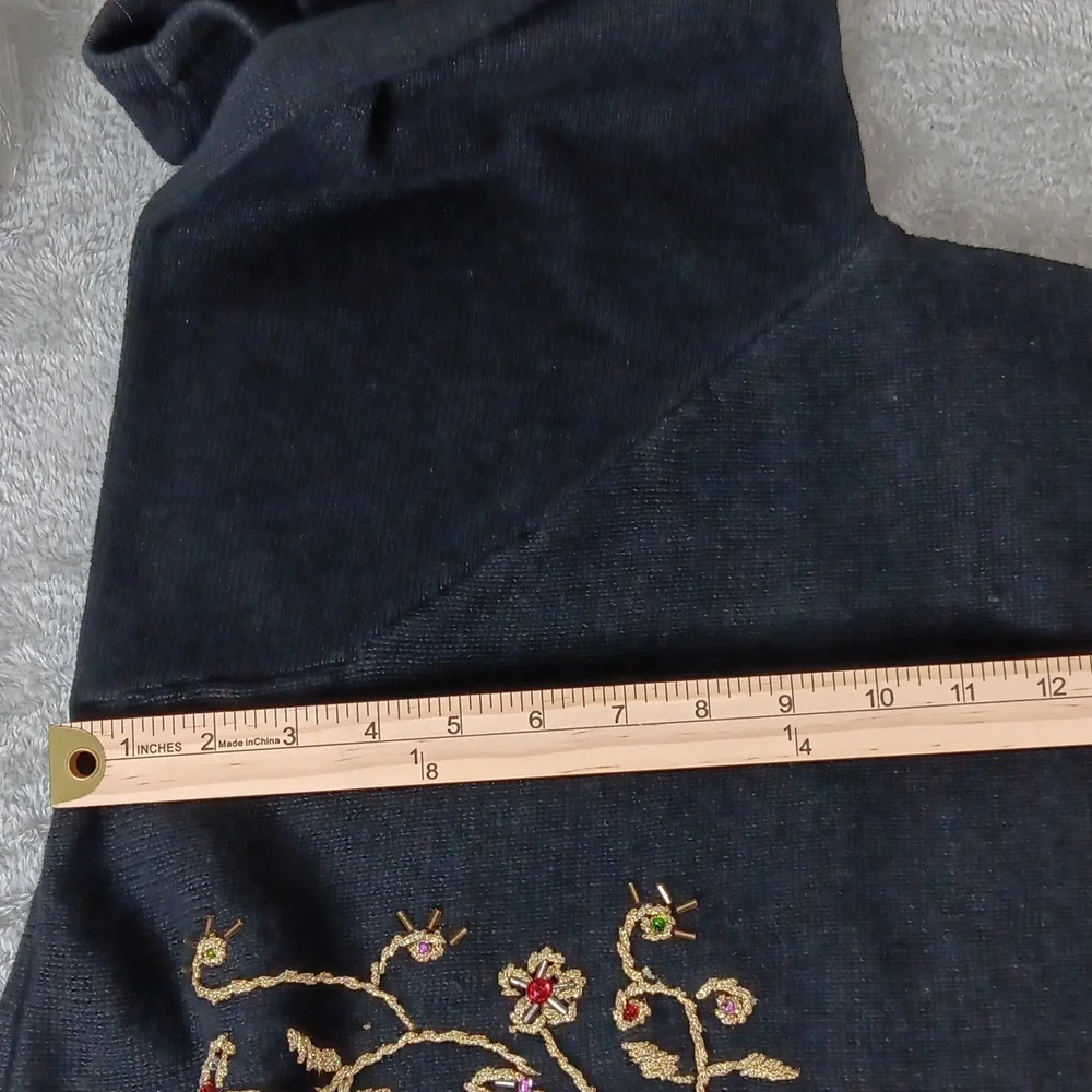Arriviste Woman Black Cardigan Sweater w/ Shiny Gold Embroidery & Beads Size XXL